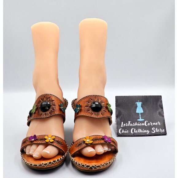 NWOB Spring Step Women's Brown Leather Kitten Heel Open-Toe Sandals Sz 9.5 2398 - Picture 10 of 16